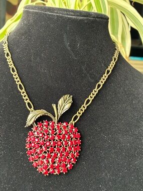 ALEX and ANI Red Apple Crystal Pendant Necklace designed for Gwyneth Paltrow